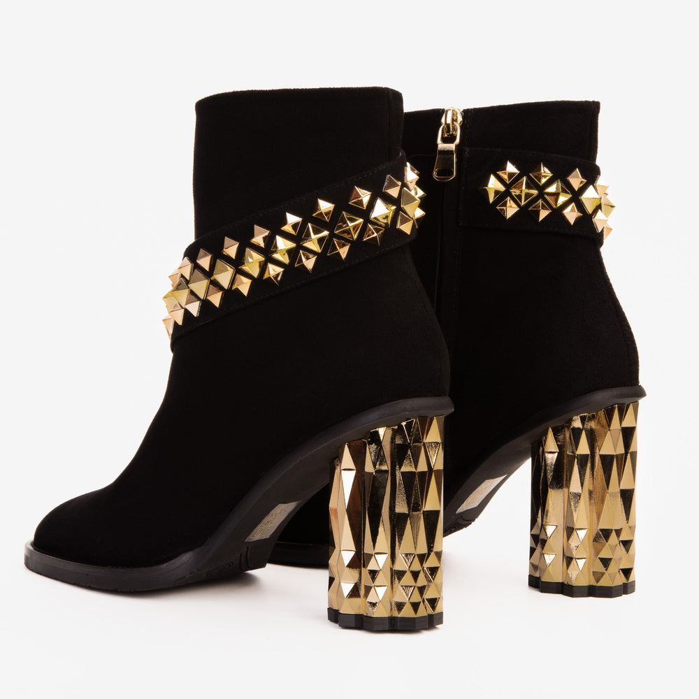 The Metal Black Suede Leather Block Heel Boot