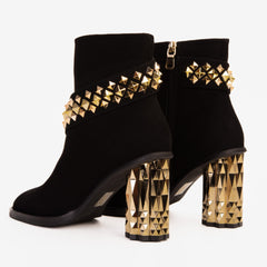 The Metal Black Suede Leather Block Heel Boot