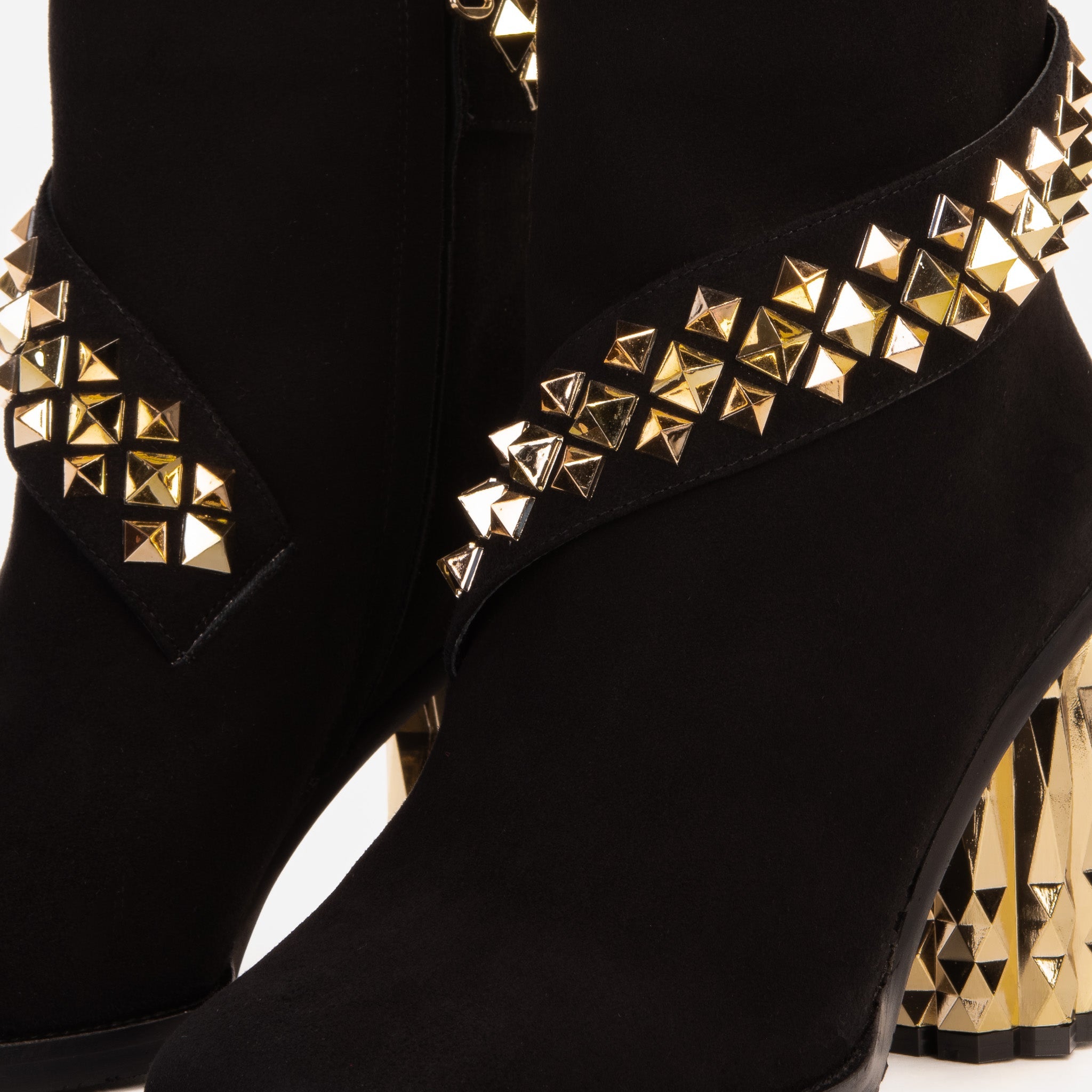 The Metal Black Suede Leather Block Heel Boot