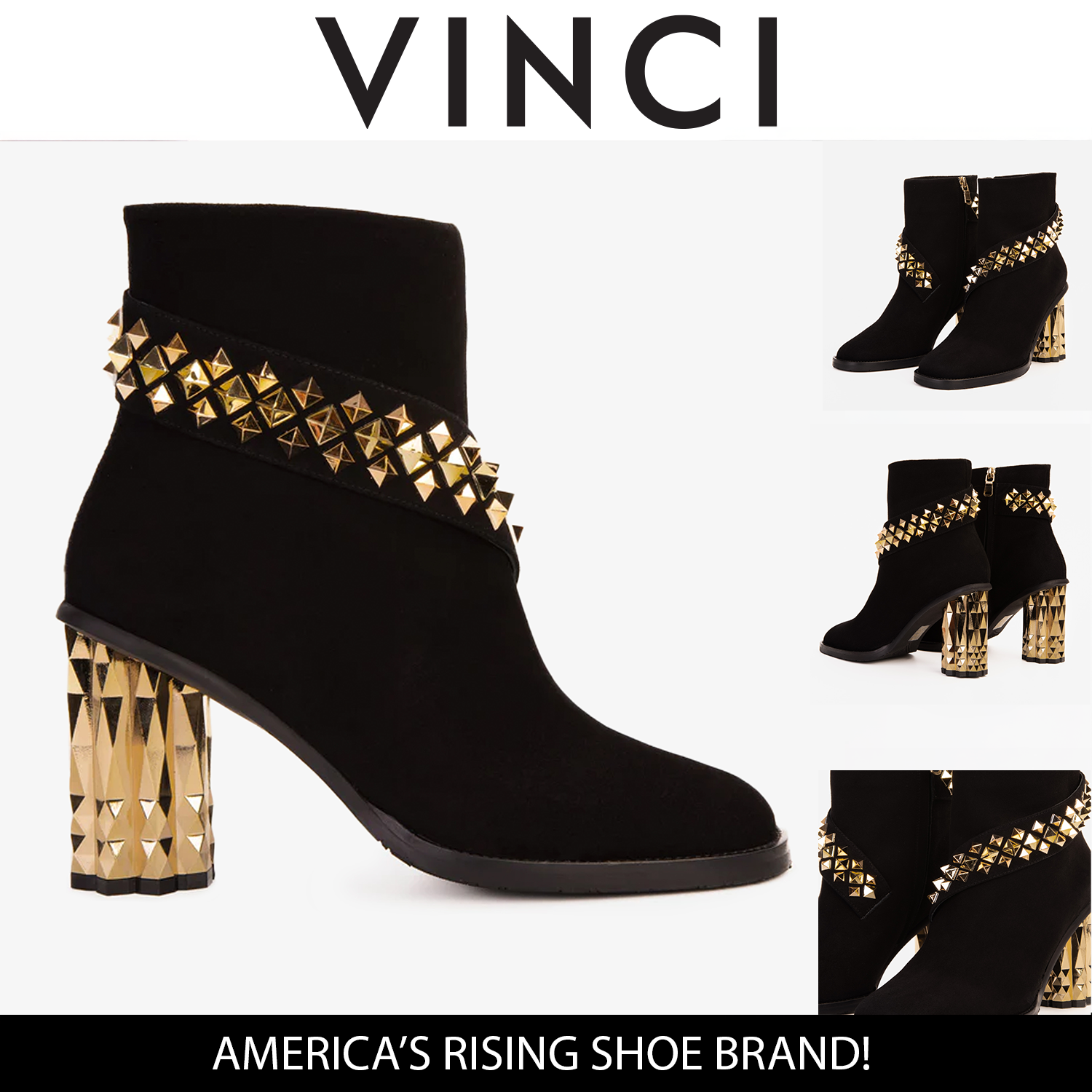 The Metal Black Suede Leather Block Heel Boot