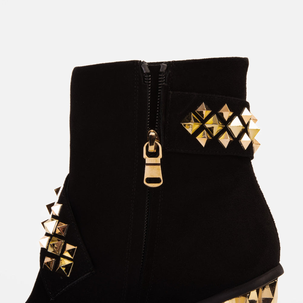 The Metal Black Suede Leather Block Heel Boot