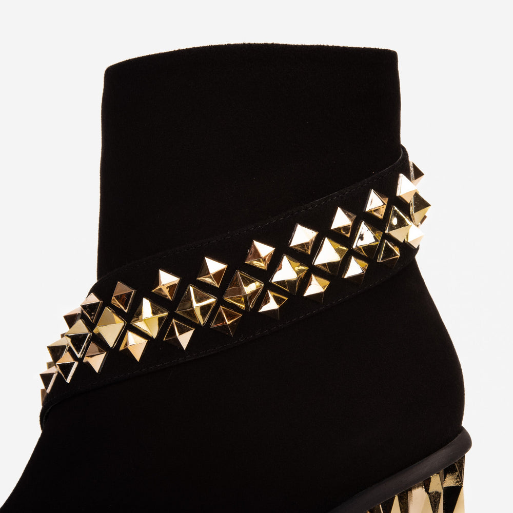 The Metal Black Suede Leather Block Heel Boot