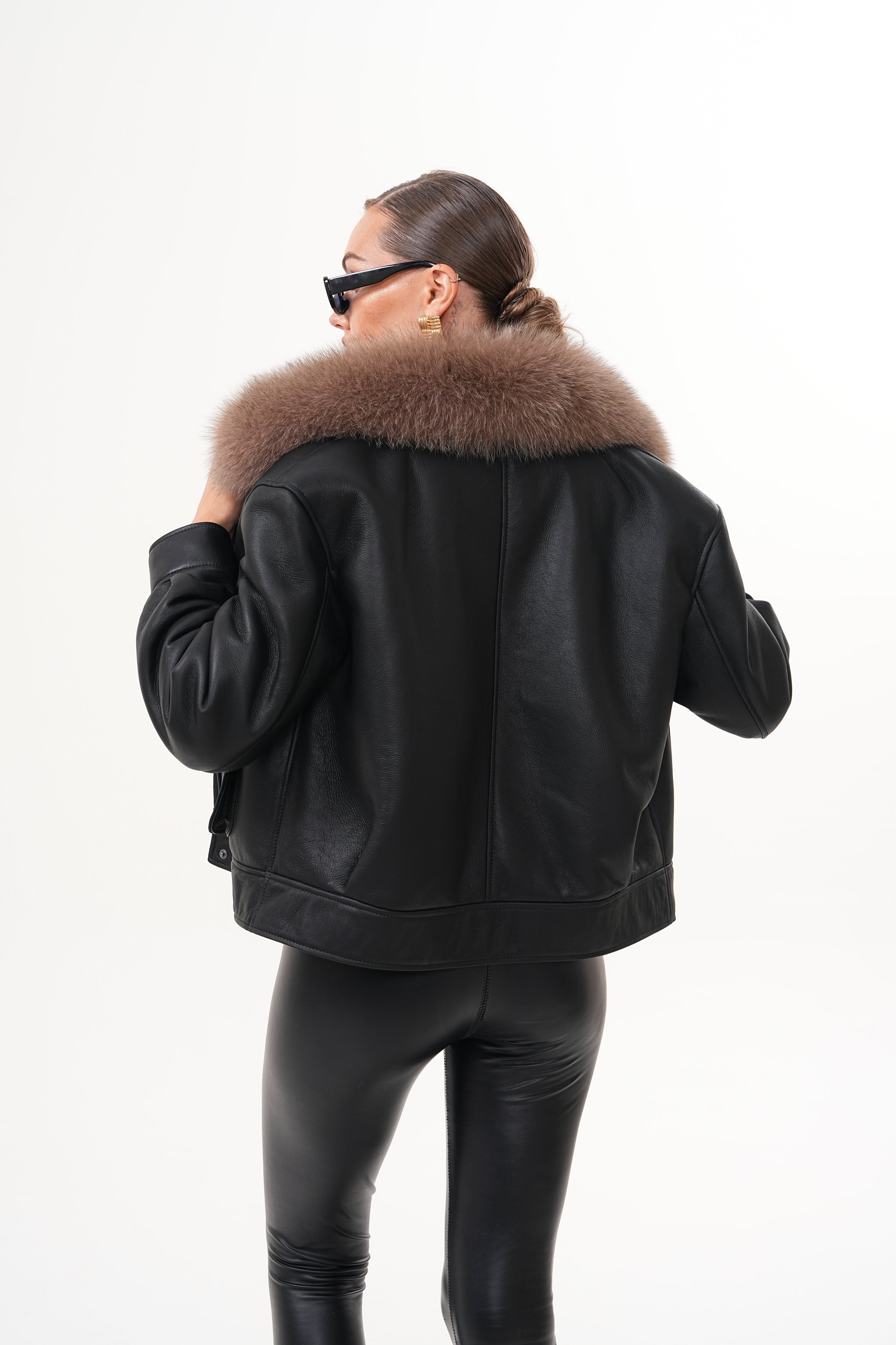 The Auretta Brown Collar Shearling Leather Jacket