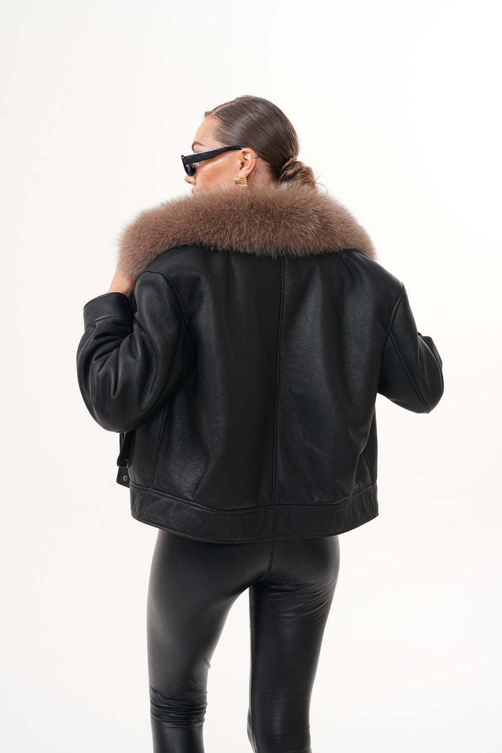 The Auretta Brown Collar Shearling Leather Jacket