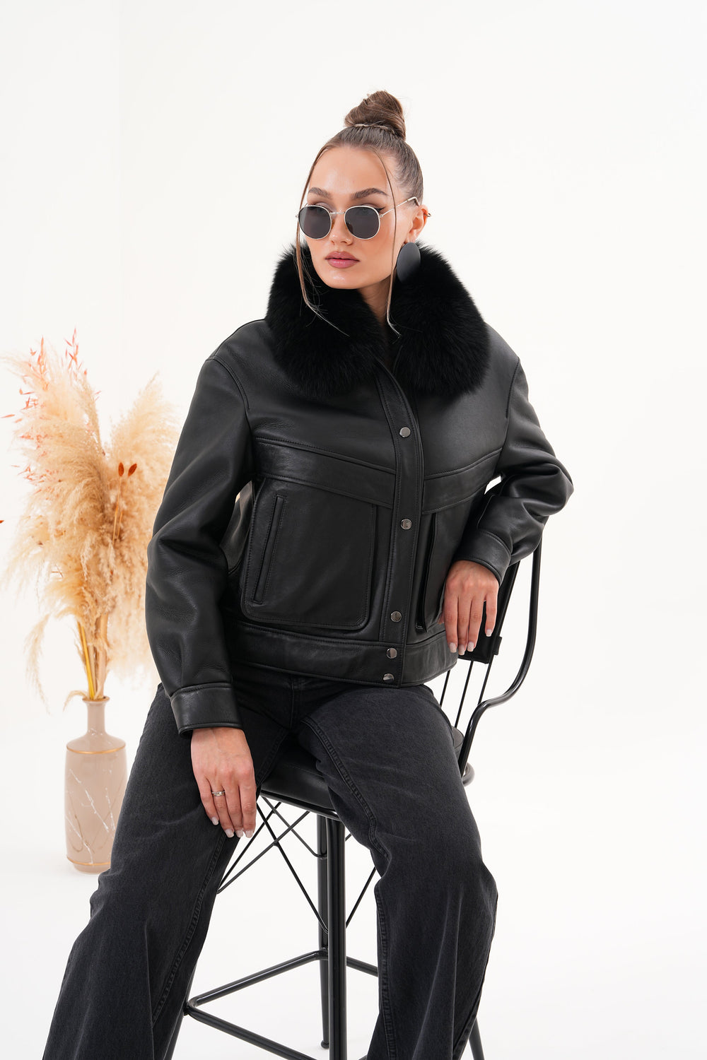 The Auretta Black Shearling Leather Jacket