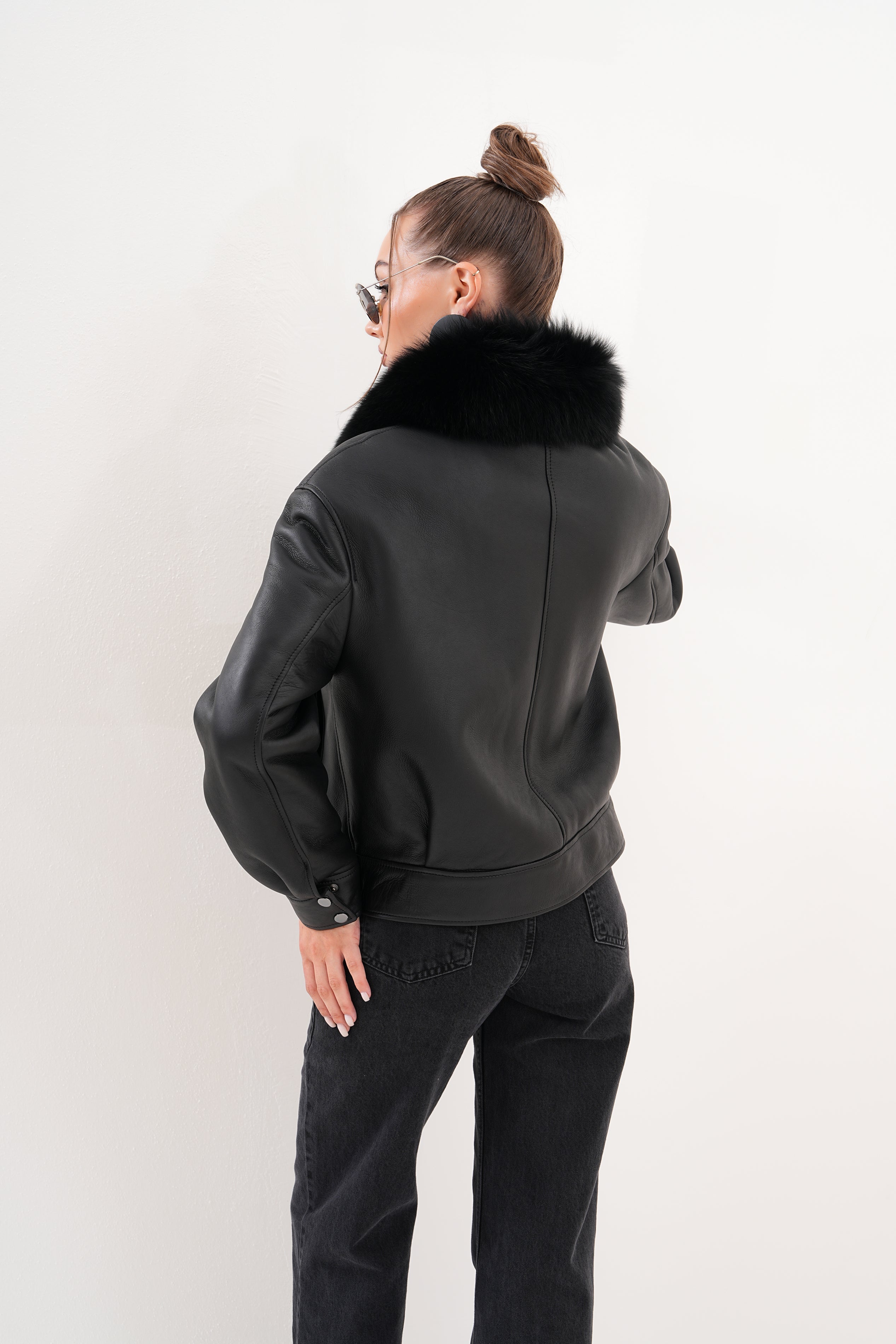 The Auretta Black Shearling Leather Jacket