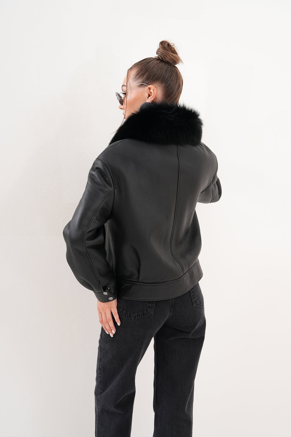 The Auretta Black Shearling Leather Jacket