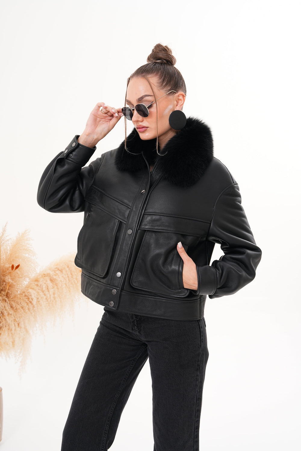 The Auretta Black Shearling Leather Jacket