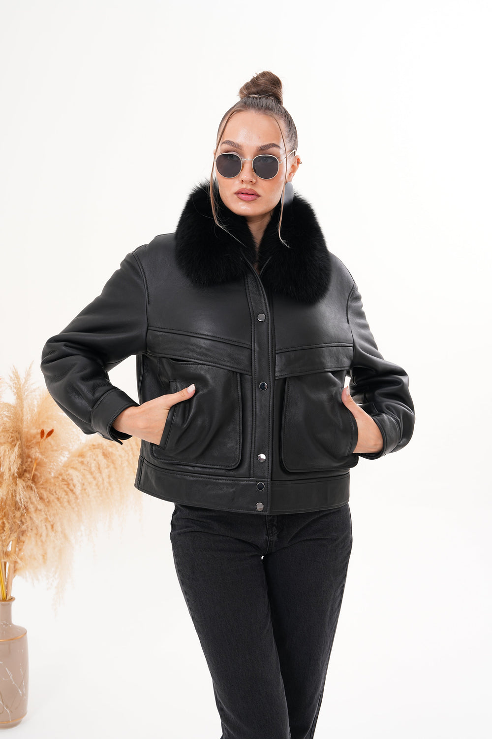 The Auretta Black Shearling Leather Jacket