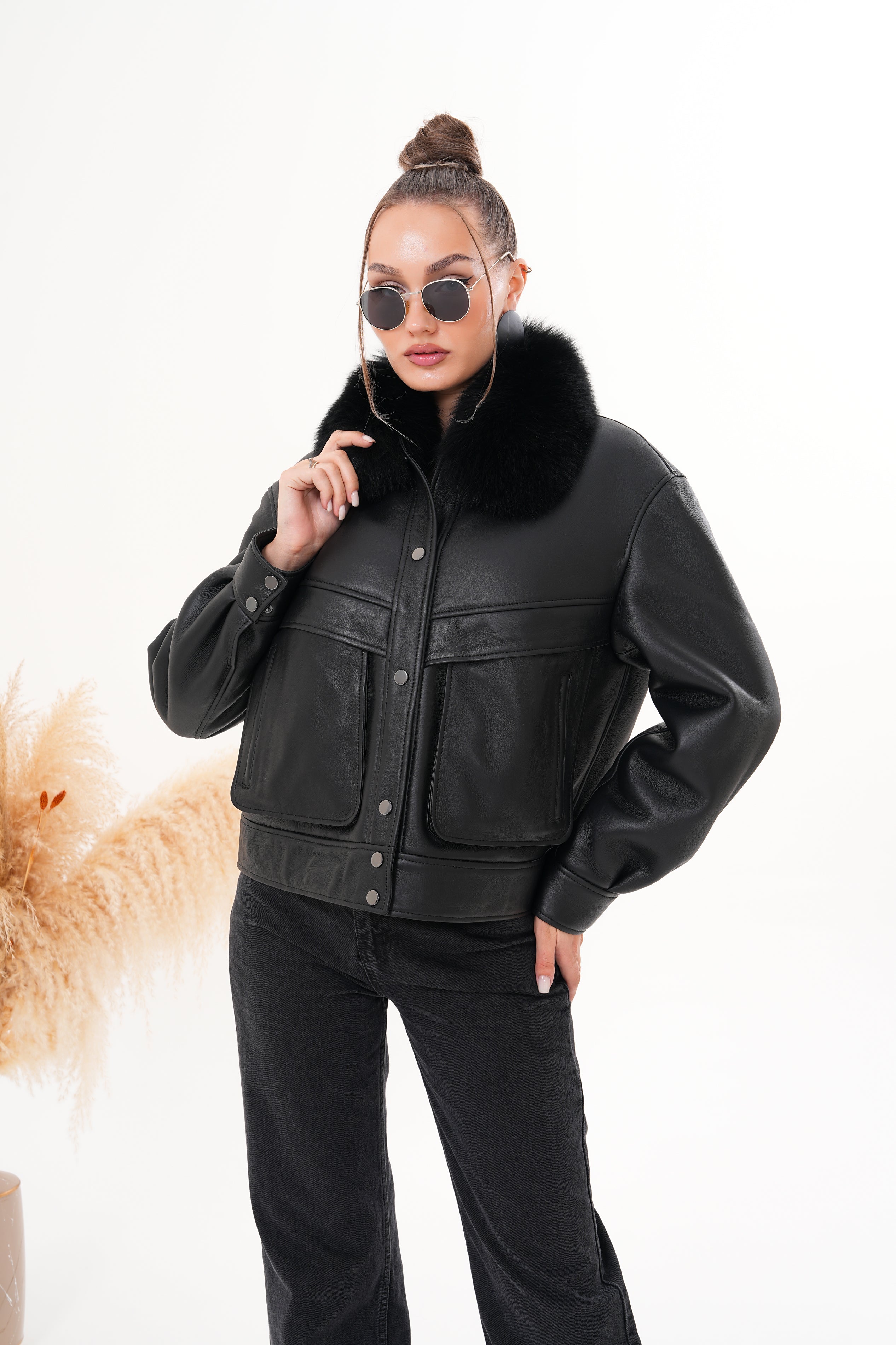 The Auretta Black Shearling Leather Jacket