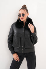 The Auretta Black Shearling Leather Jacket