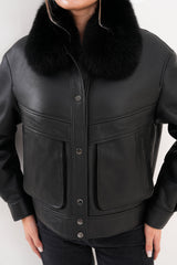 The Auretta Black Shearling Leather Jacket