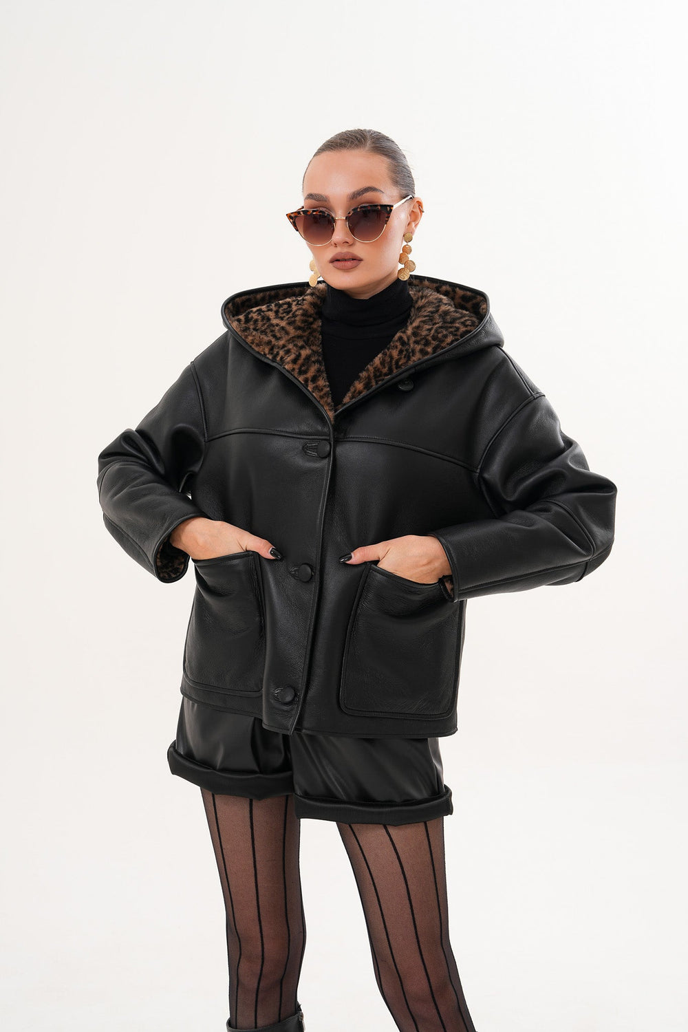 The Arlena Black \u0026amp; Leopard Shearling Leather Jacket