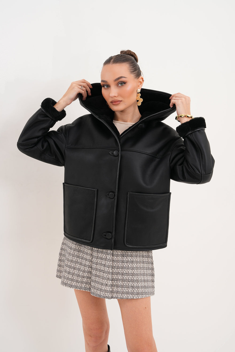 The Arlena Black Shearling Leather Jacket
