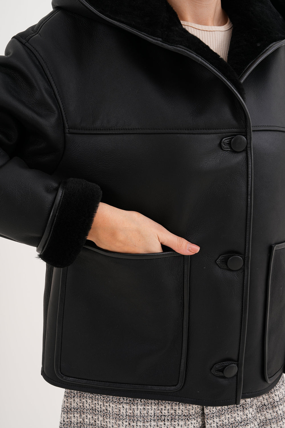 The Arlena Black Shearling Leather Jacket