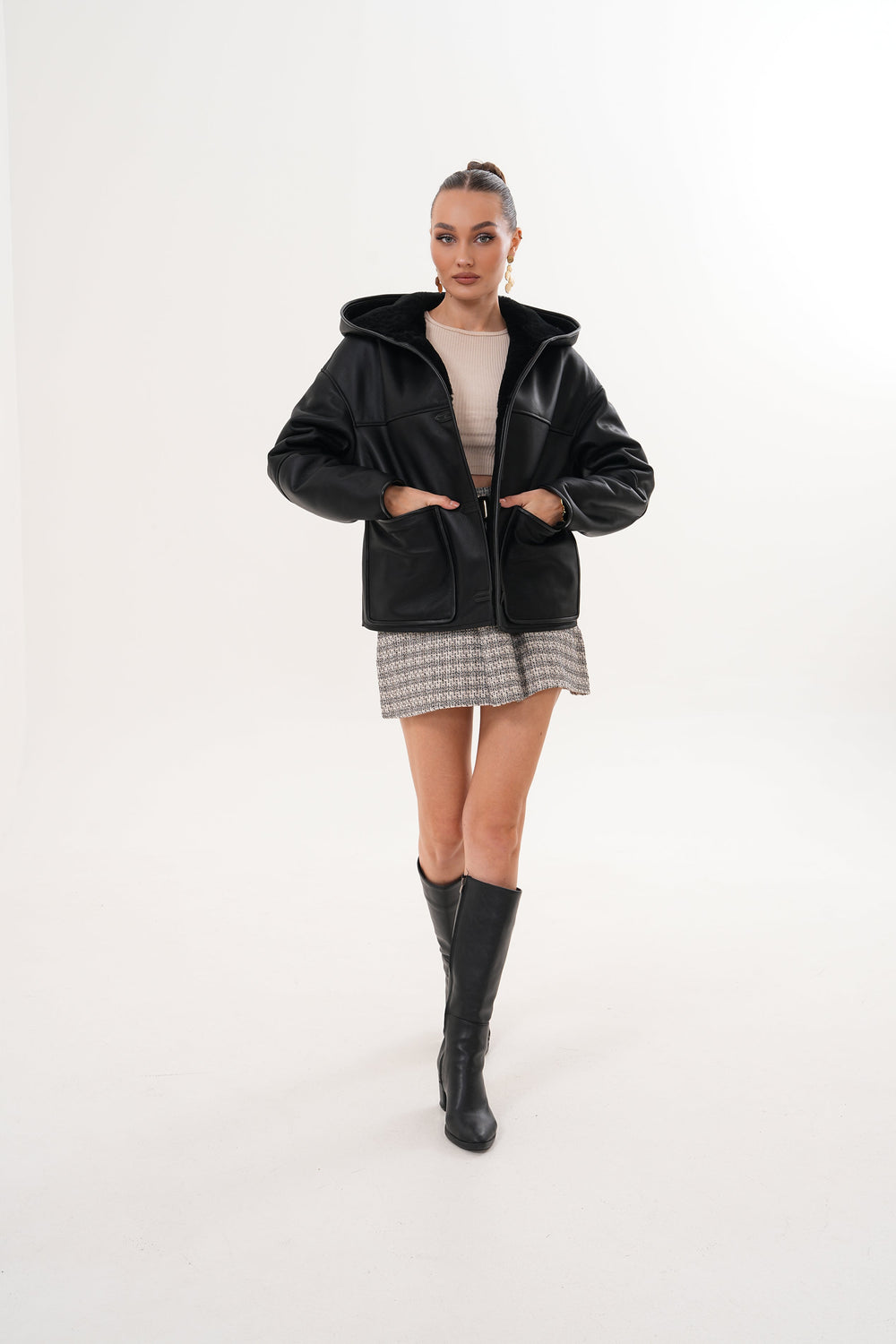 The Arlena Black Shearling Leather Jacket