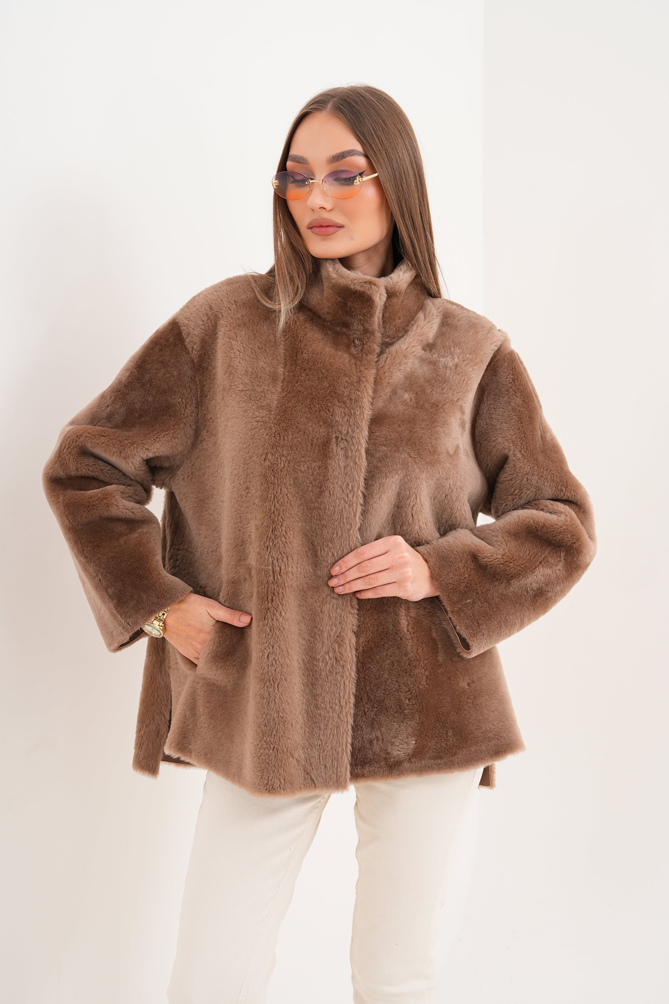 The Belluna Camel Reversible Shearling Jacket