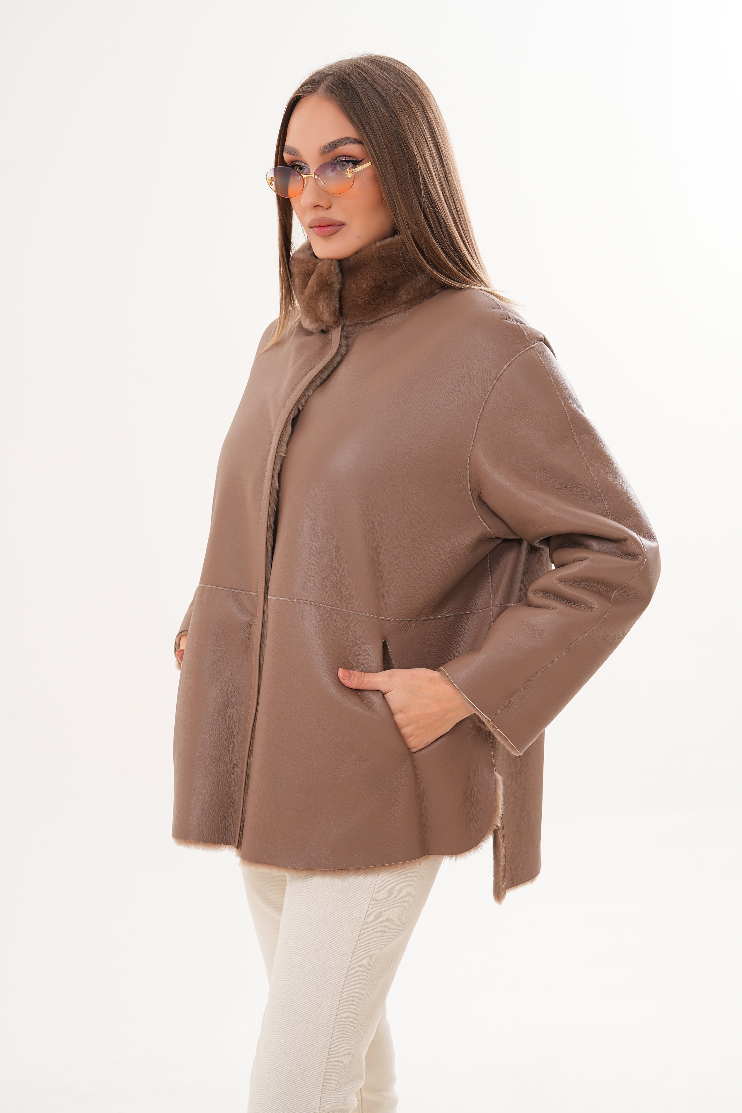 The Belluna Camel Reversible Shearling Jacket