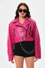 The Blaze Fuchsia Leather Jacket