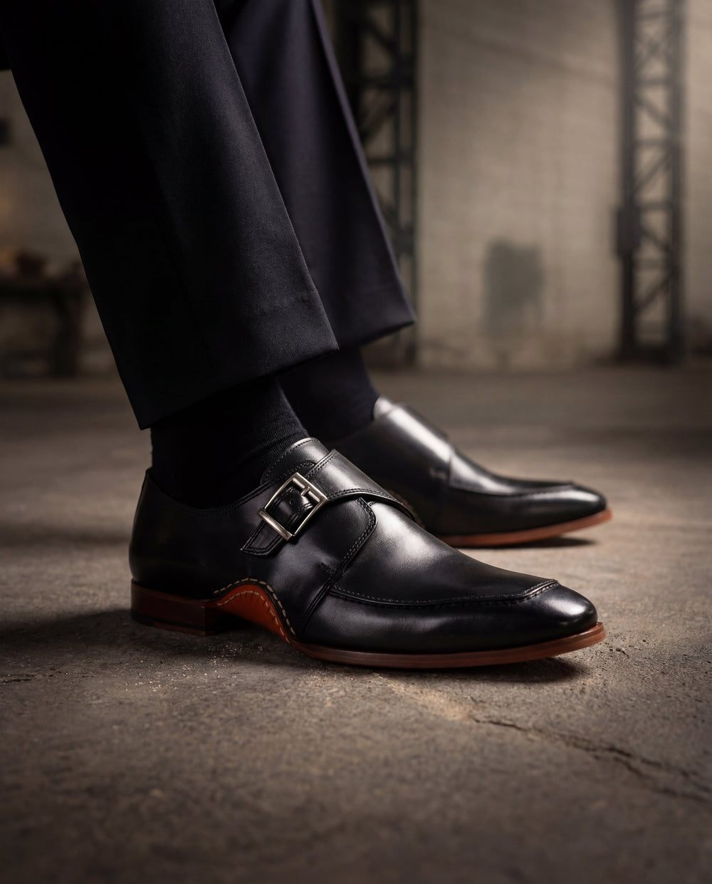 The Hagrid Black Single Monk Strap Handmade Shoe