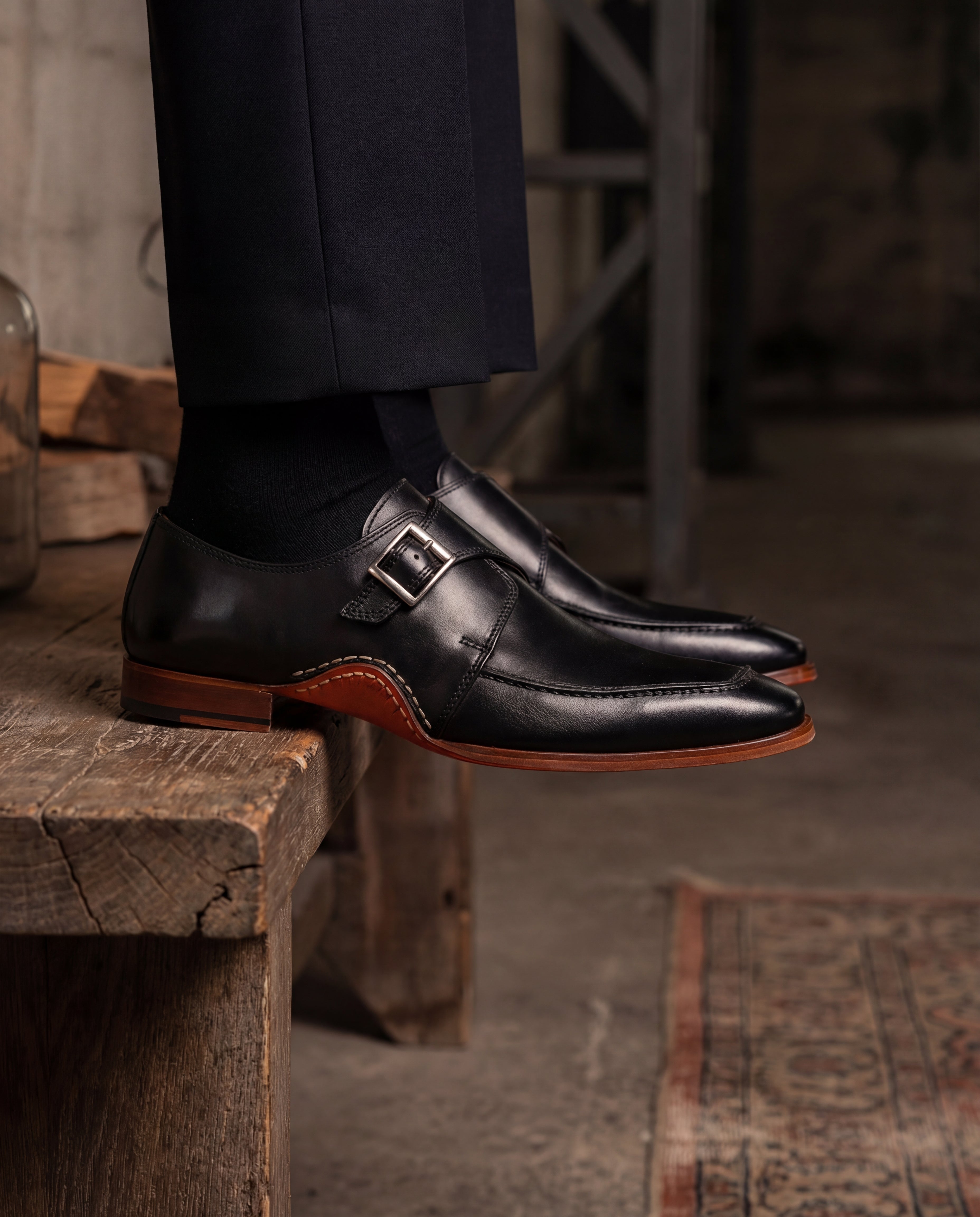 The Hagrid Black Single Monk Strap Handmade Shoe