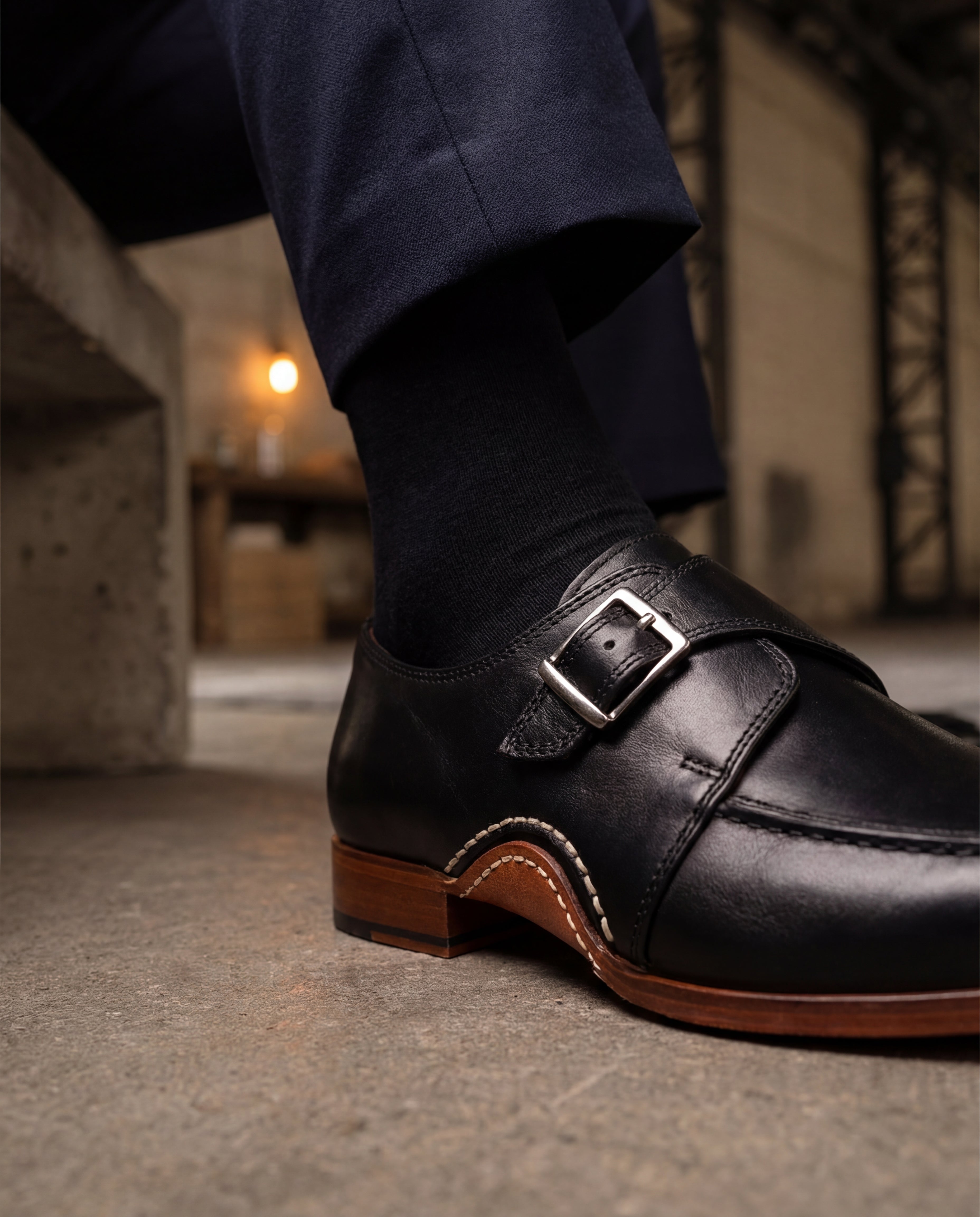 The Hagrid Black Single Monk Strap Handmade Shoe