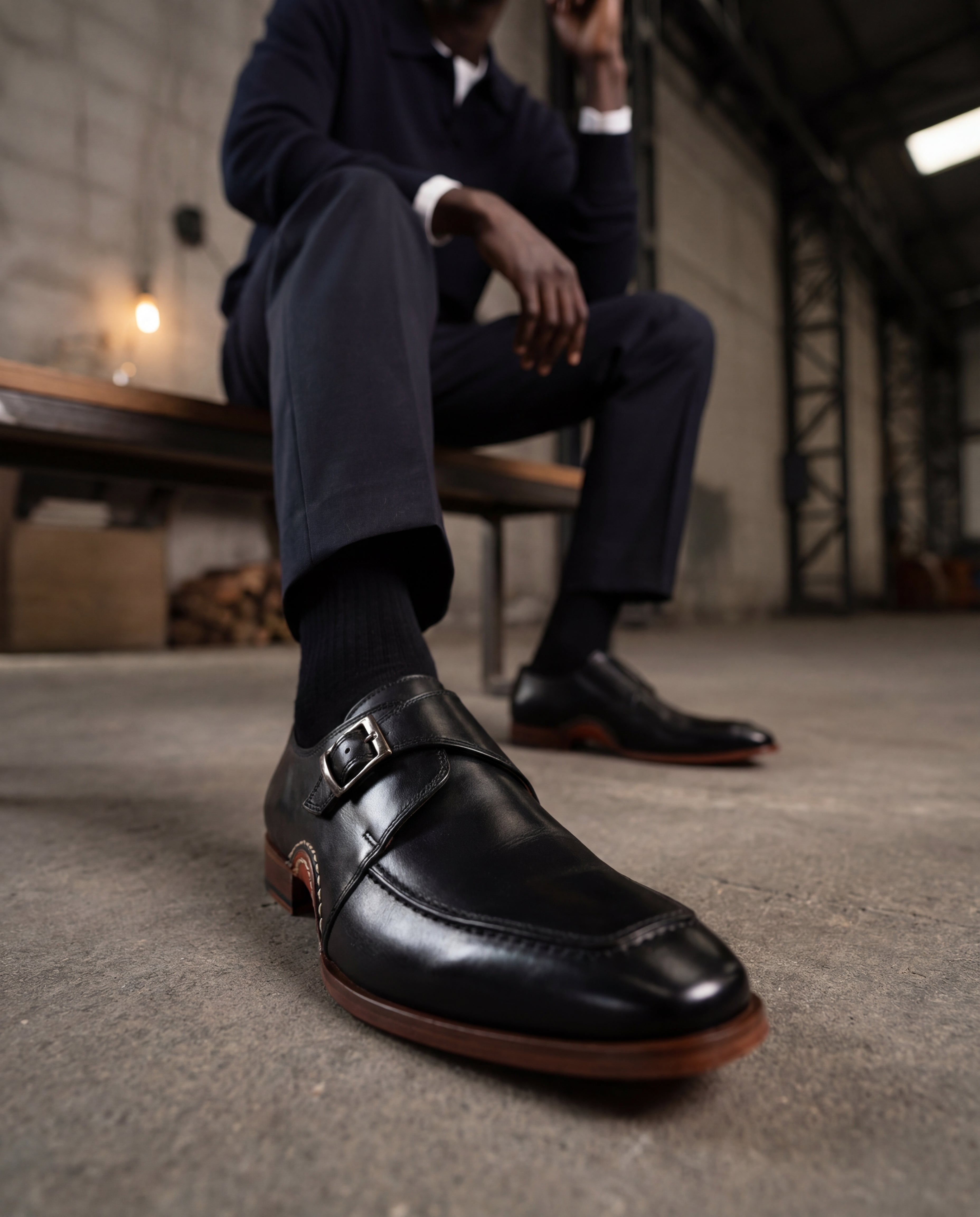 The Hagrid Black Single Monk Strap Handmade Shoe
