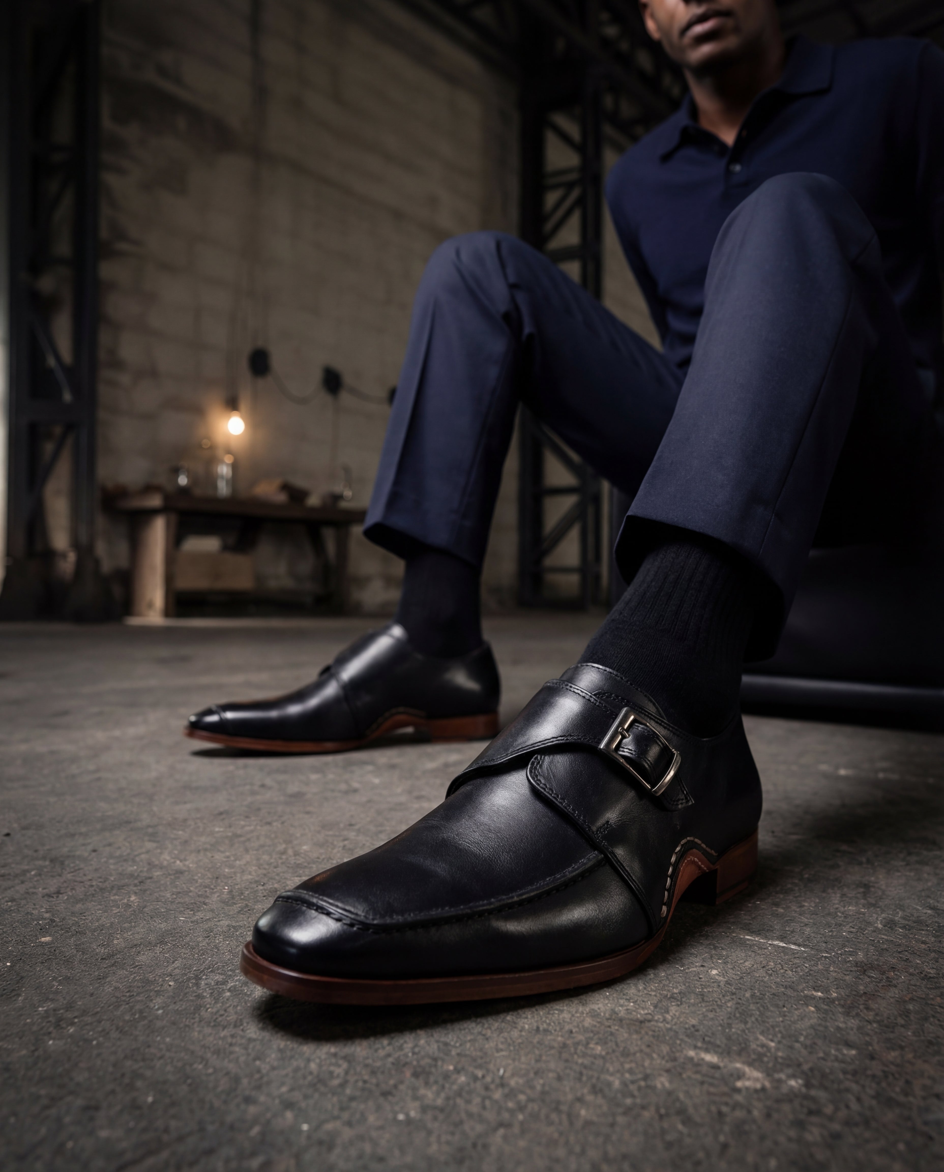 The Hagrid Black Single Monk Strap Handmade Shoe
