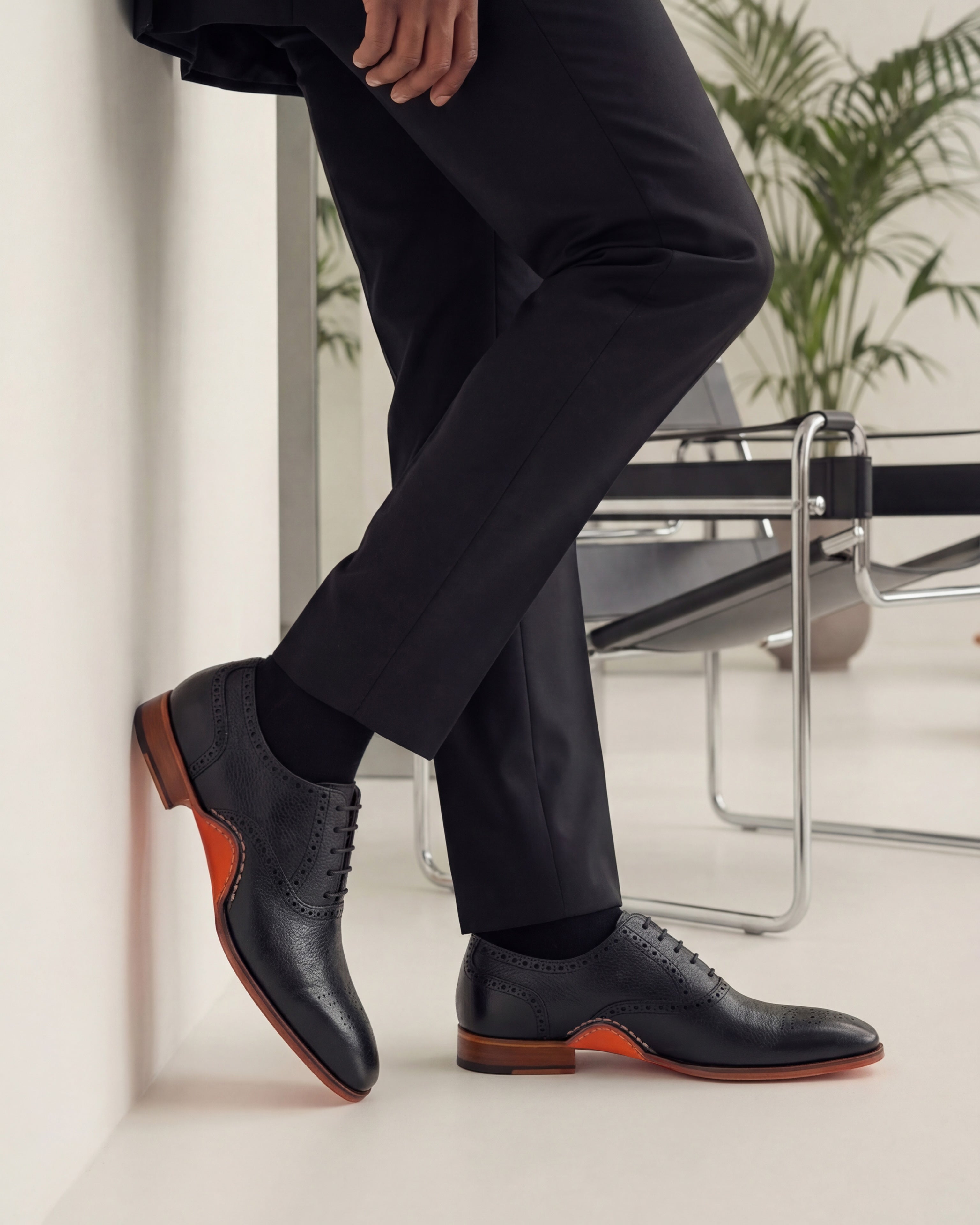 The Draco Handmade Black Semi Brogue Oxford Shoe