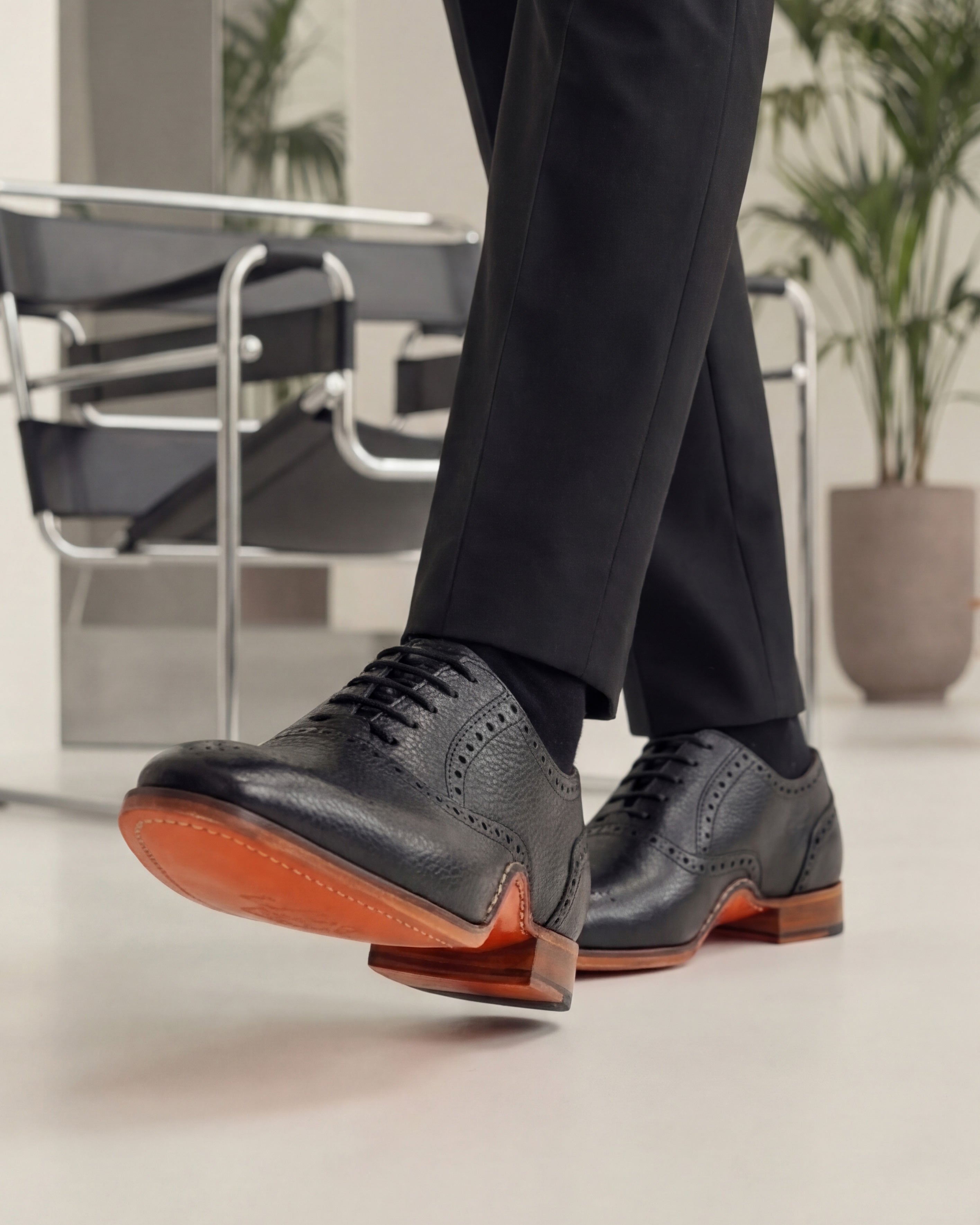 The Draco Handmade Black Semi Brogue Oxford Shoe