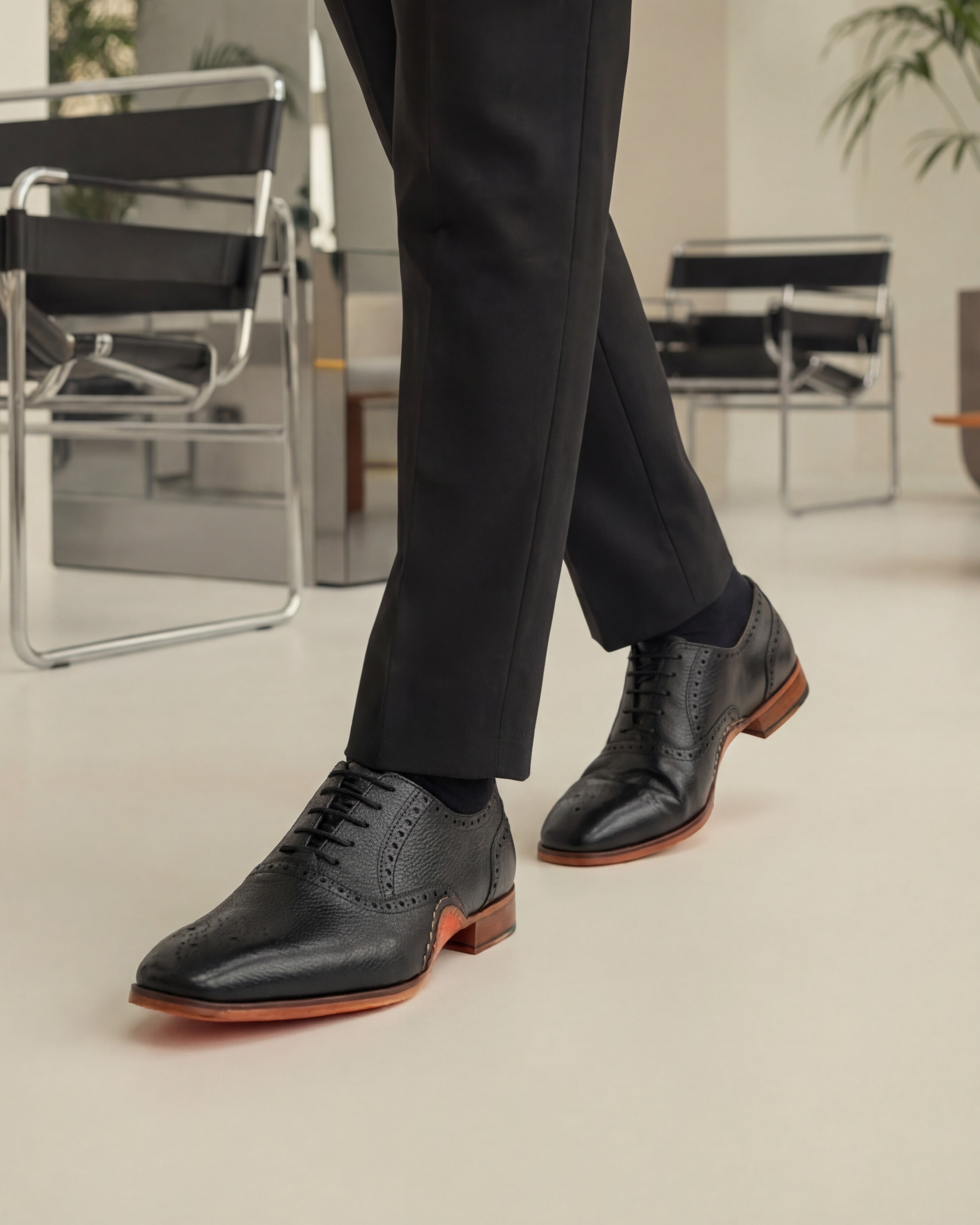 The Draco Handmade Black Semi Brogue Oxford Shoe