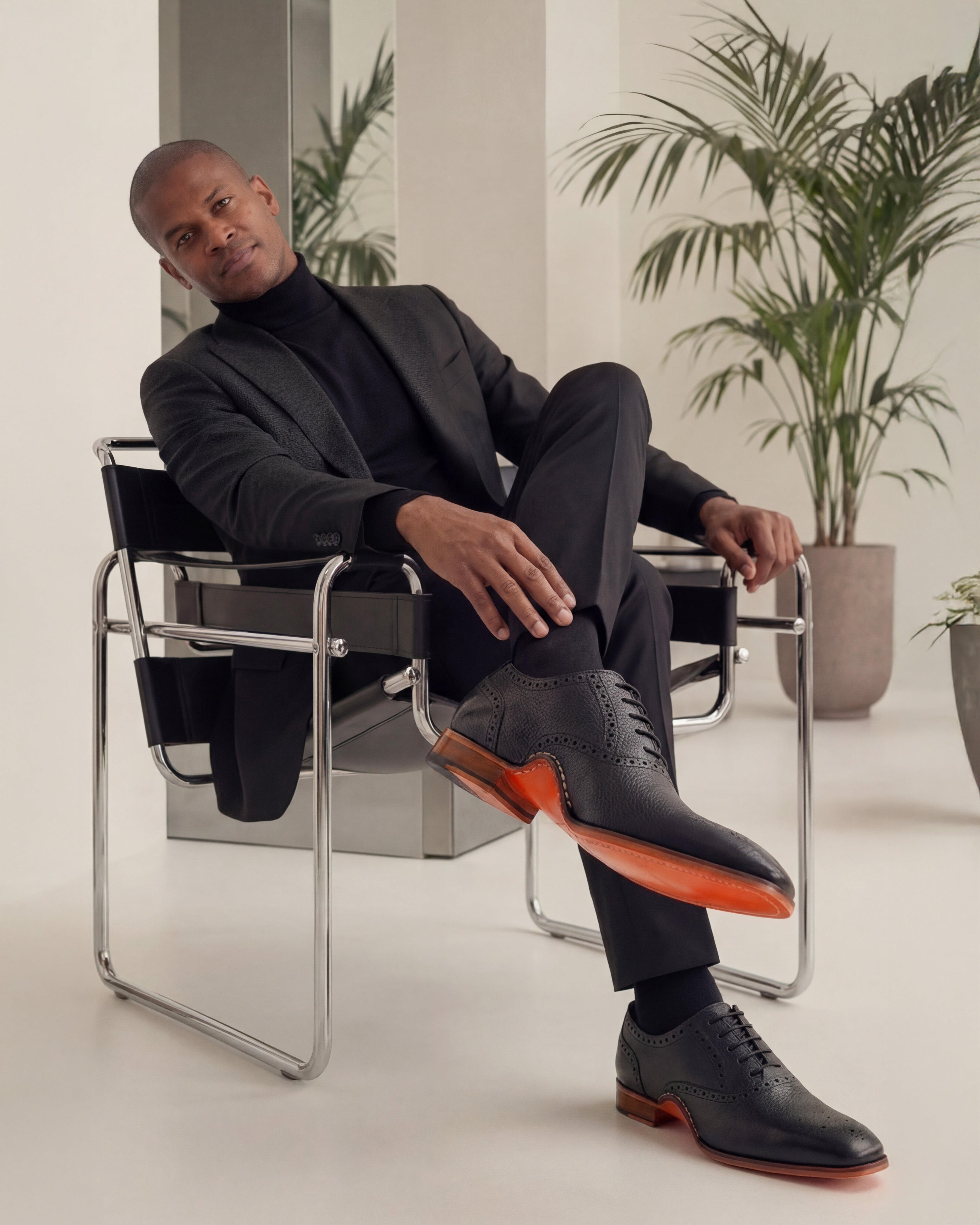 The Draco Handmade Black Semi Brogue Oxford Shoe