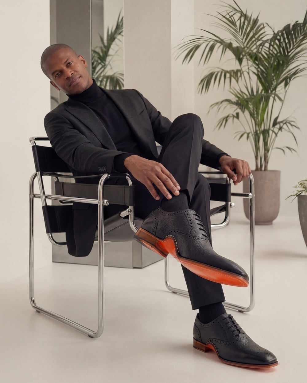 The Draco Handmade Black Semi Brogue Oxford Shoe
