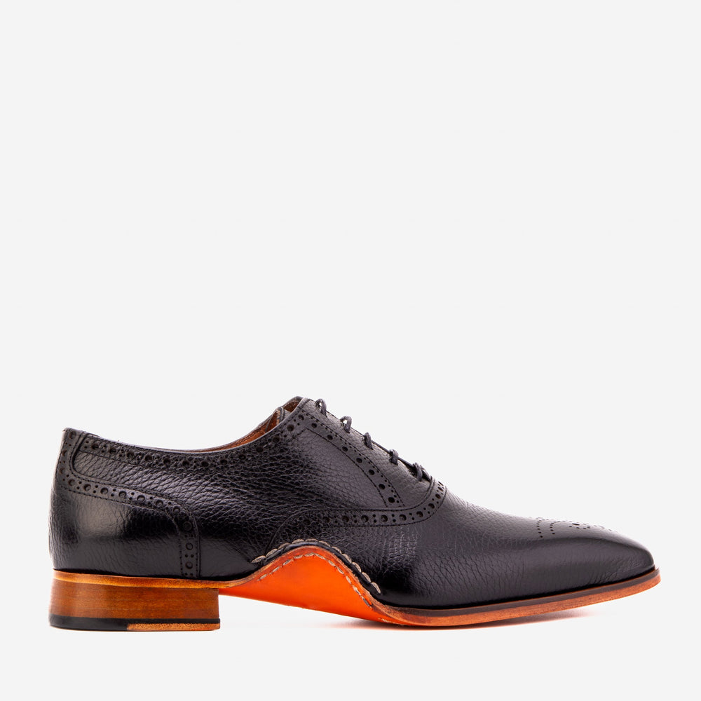 The Draco Handmade Black Semi Brogue Oxford Shoe