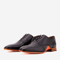 The Draco Handmade Black Semi Brogue Oxford Shoe