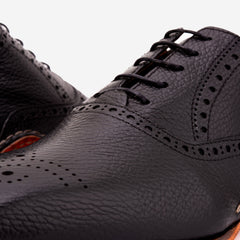 The Draco Handmade Black Semi Brogue Oxford Shoe