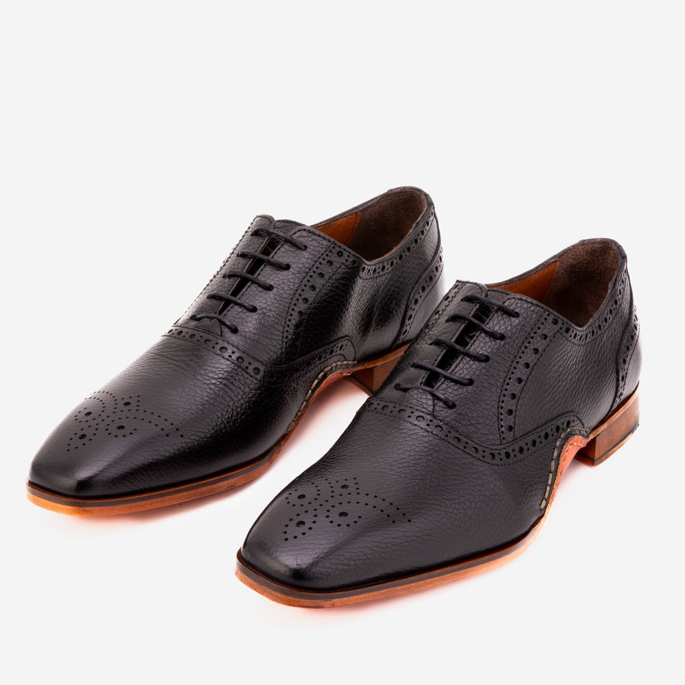 The Draco Handmade Black Semi Brogue Oxford Shoe