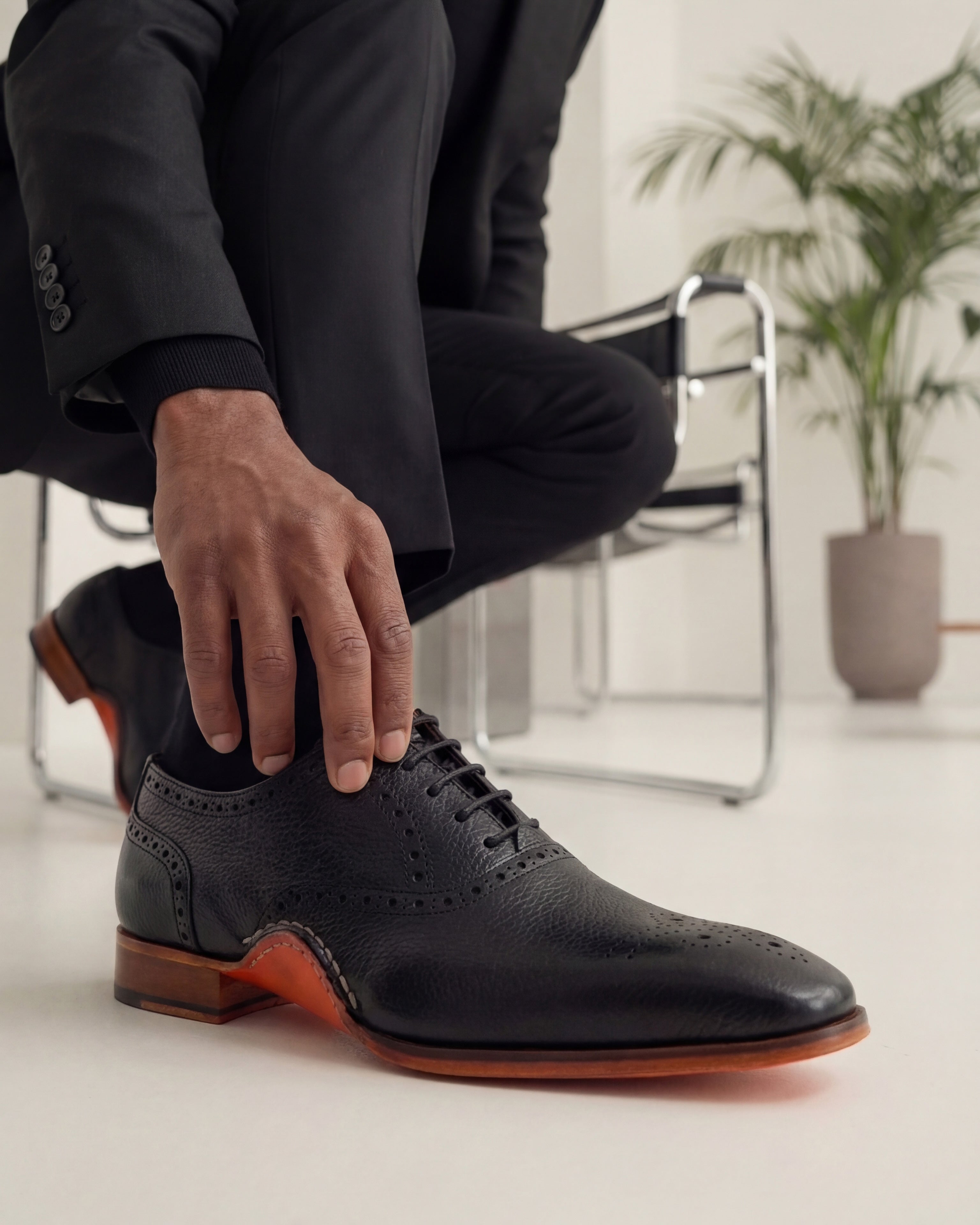 The Draco Handmade Black Semi Brogue Oxford Shoe