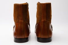 Preston Tan Leather Suede Double Monk Strap Ankle Boot