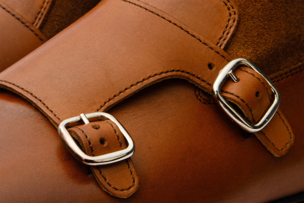 Preston Tan Leather Suede Double Monk Strap Ankle Boot