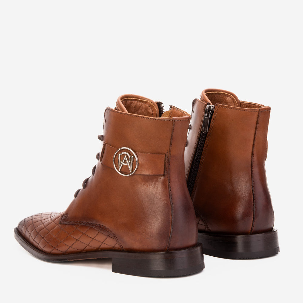 The Zeus Brown Leather Lace-Up Boot with a Zipper