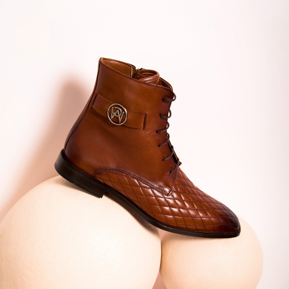 The Zeus Brown Leather Lace-Up Boot with a Zipper