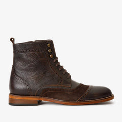 The Anderson Brown Leather Suede Brogue Lace-Up Boot with a Zipper