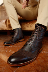 The Anderson Brown Leather Suede Brogue Lace-Up Boot with a Zipper