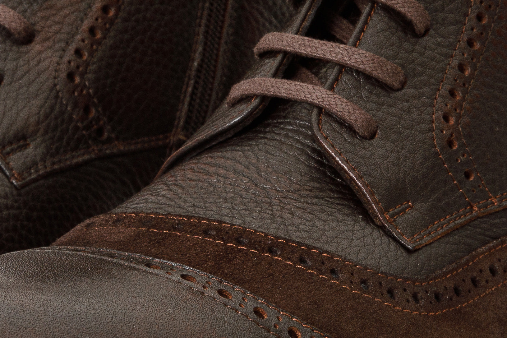 The Anderson Brown Leather Suede Brogue Lace-Up Boot with a Zipper