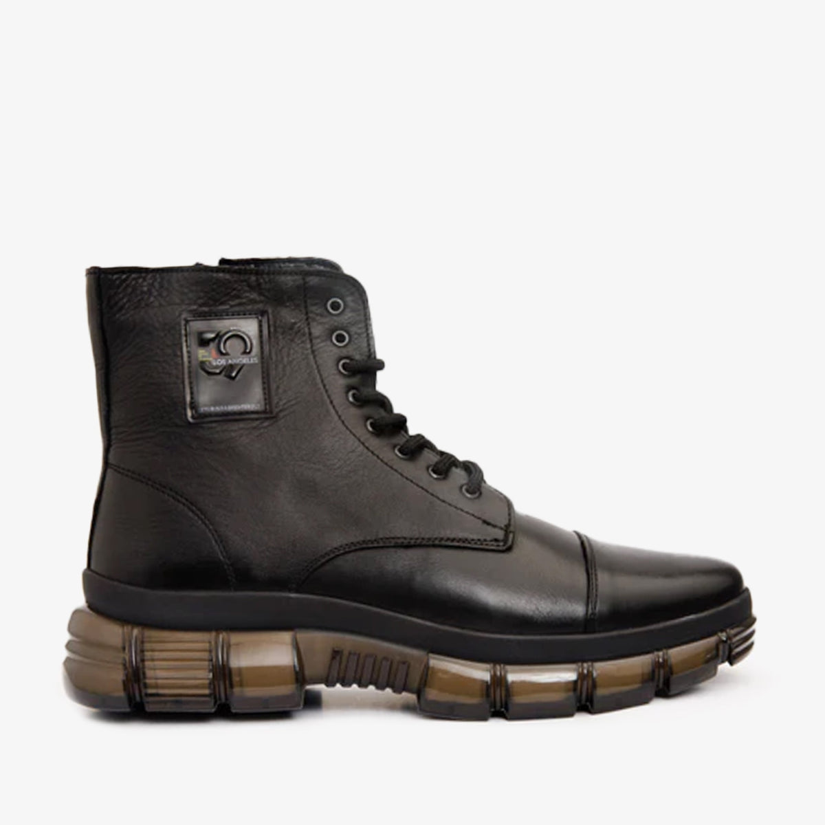 The Ottova Black Leather Lace-Up Sneaker Boot with a Zipper