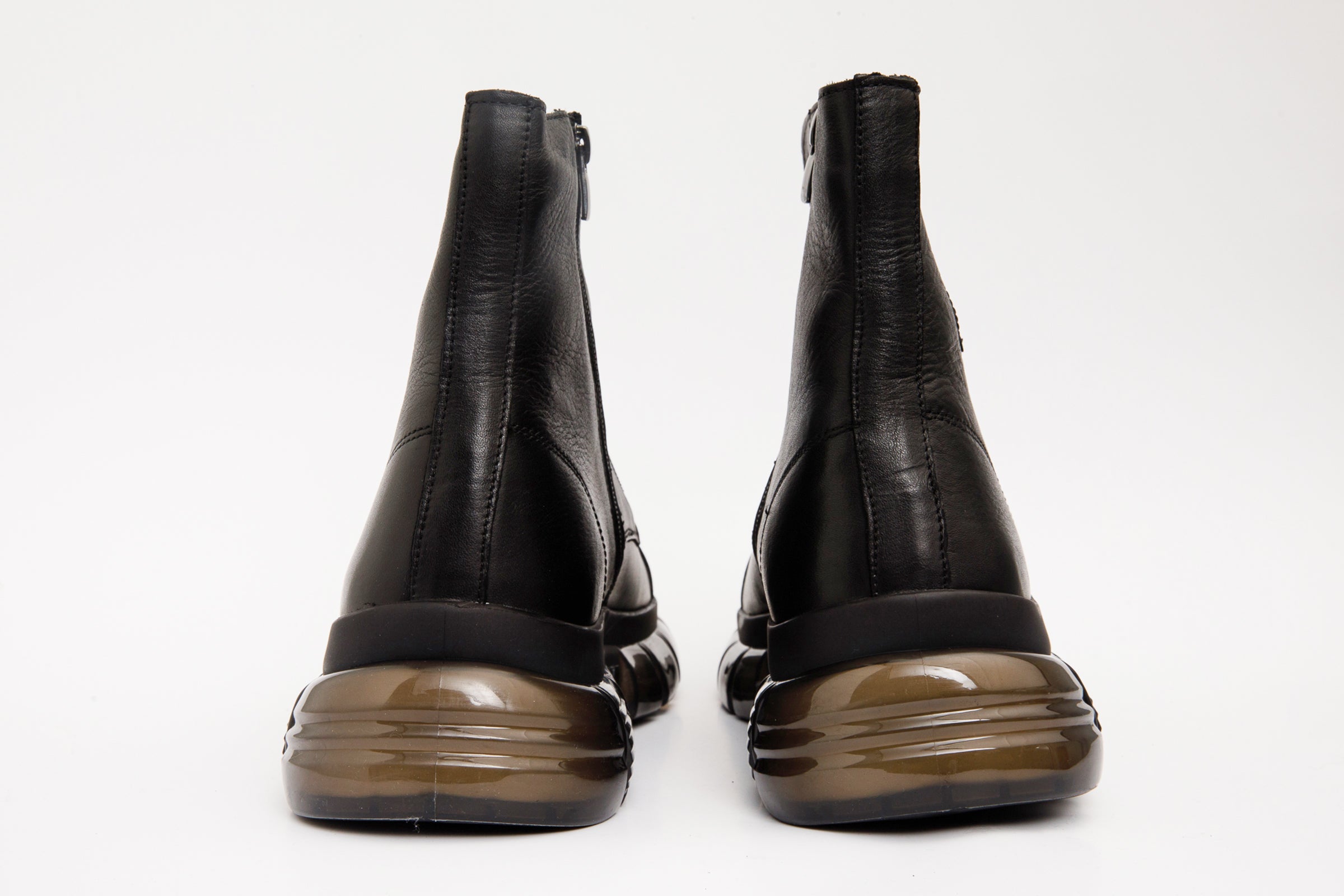 The Ottova Black Leather Lace-Up Sneaker Boot with a Zipper