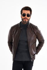 The Brescia Brown Leather Racer Jacket