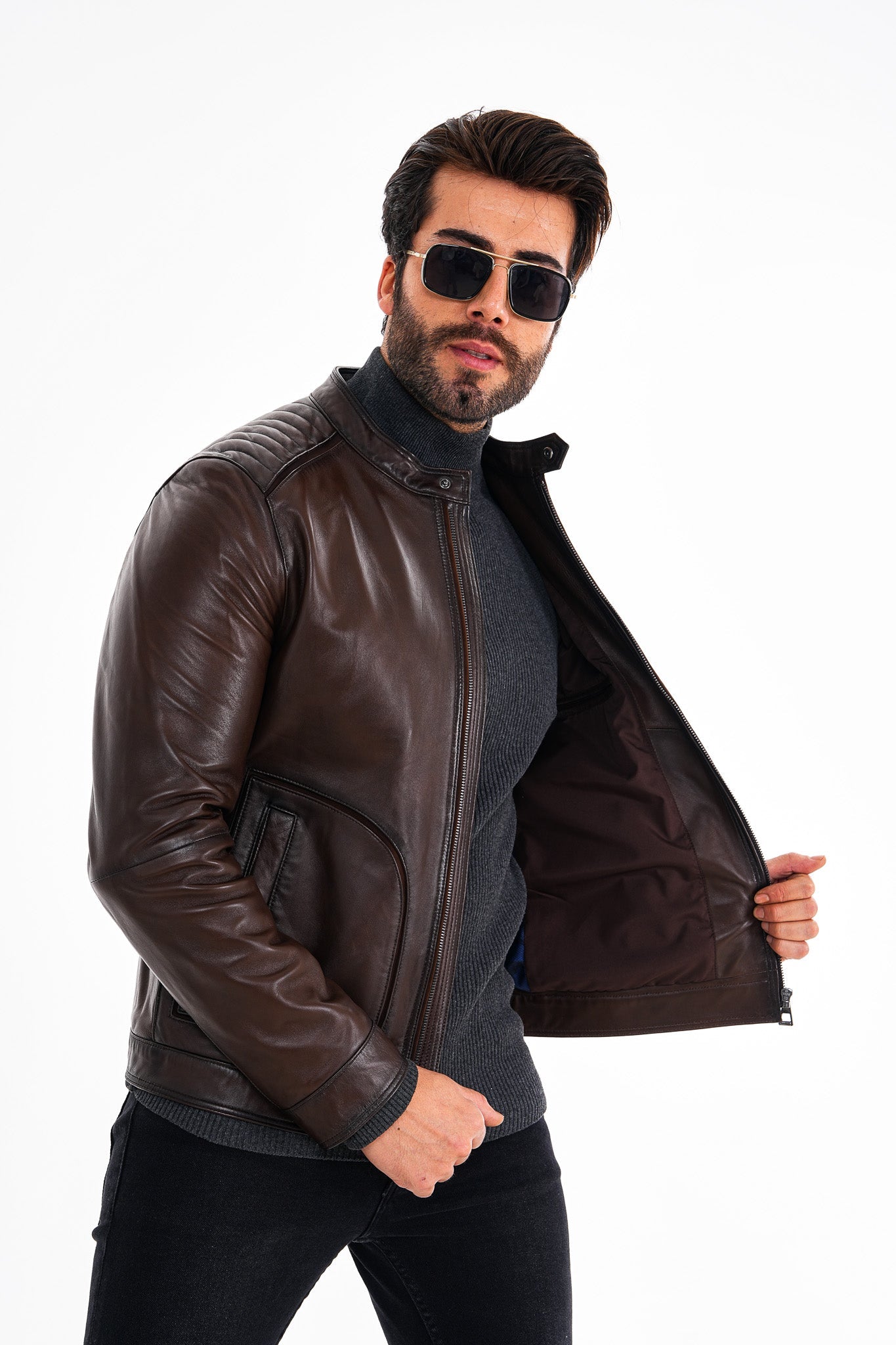 The Brescia Brown Leather Racer Jacket