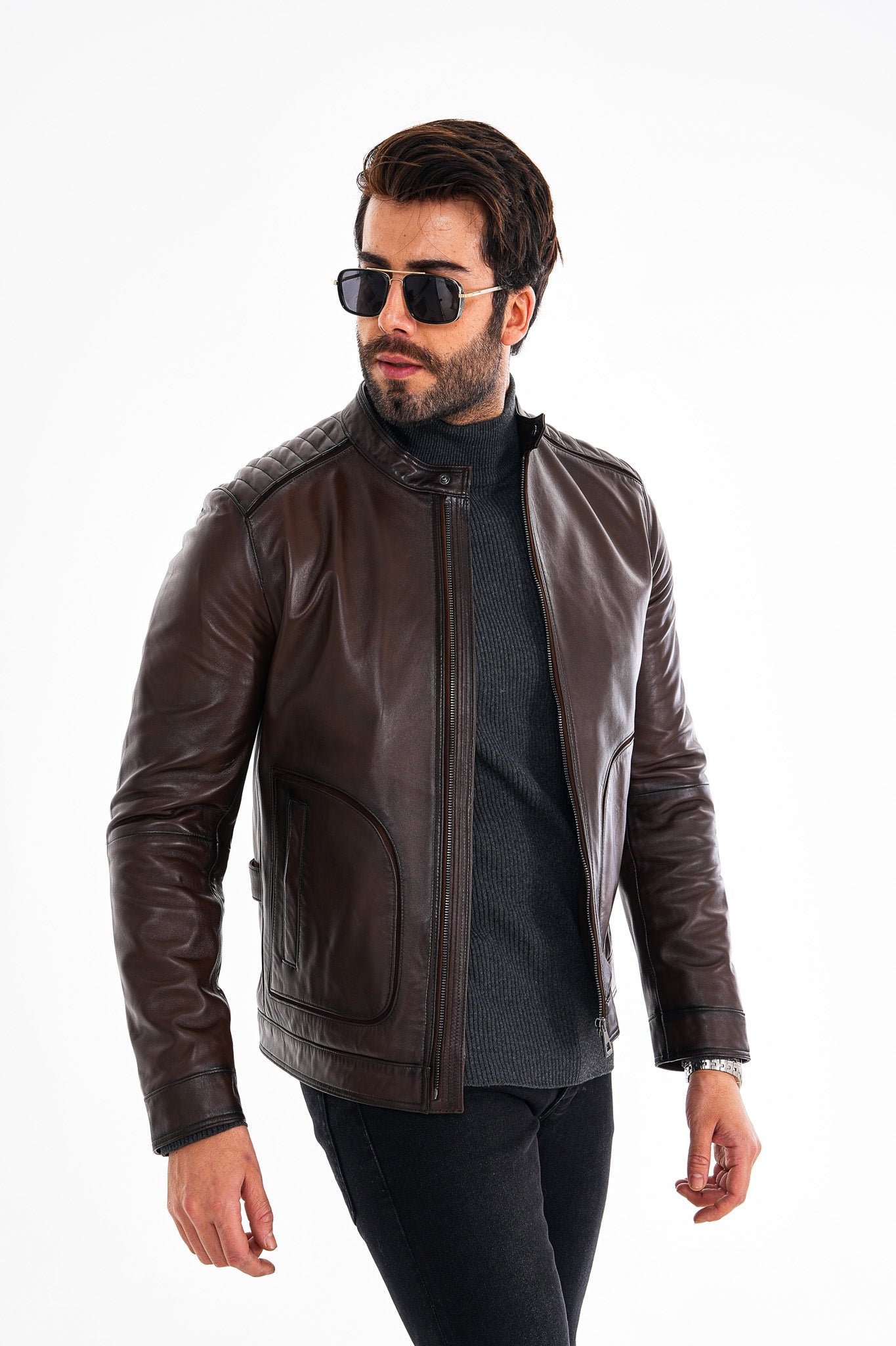 The Brescia Brown Leather Racer Jacket